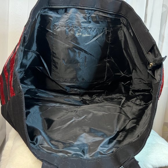 Victorias secret sequin zip up red black extra large tote travel bag NWT - Picture 6 of 7